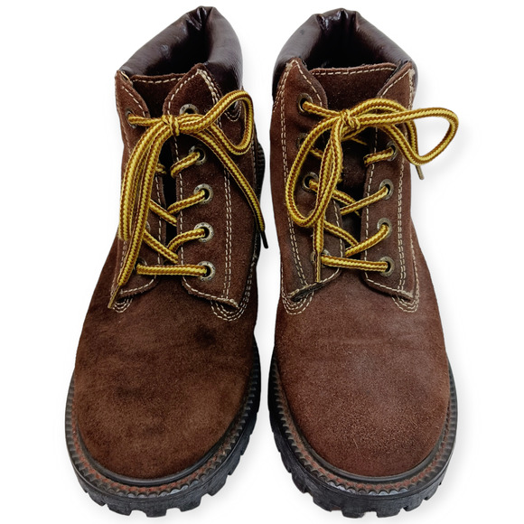 On Your Feet SZ 8 Kitt Work Boot Style Chunky Brown 100% Genuine Suede Boots - Picture 6 of 9